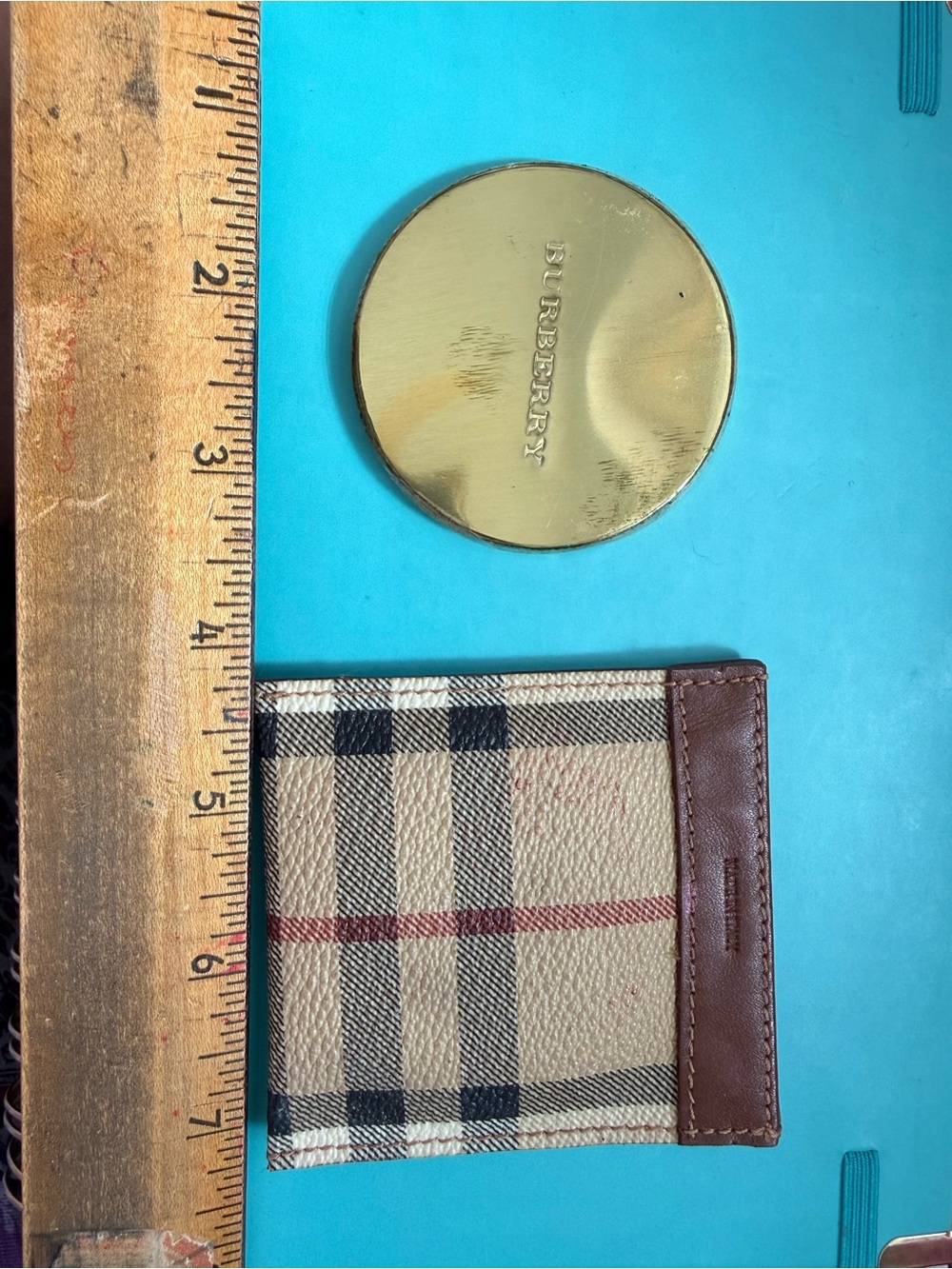 Vintage Burberry Beige Check Leather Trim mirror and Holder